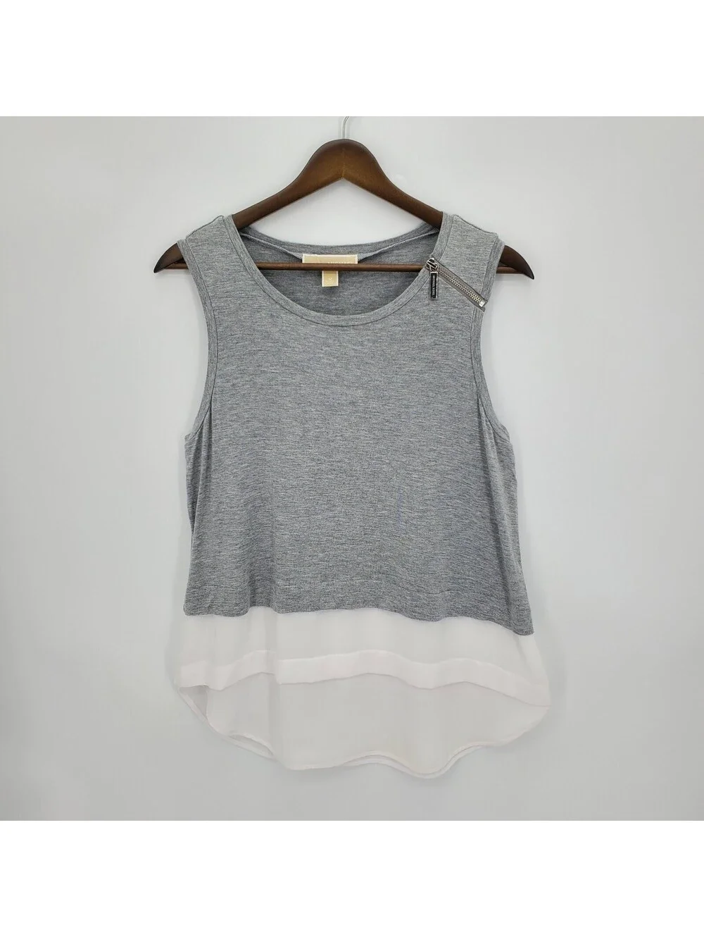 Micahel Kors Womens Sleeves Tunic Top Layered White Gray Jersey Knit Size Medium